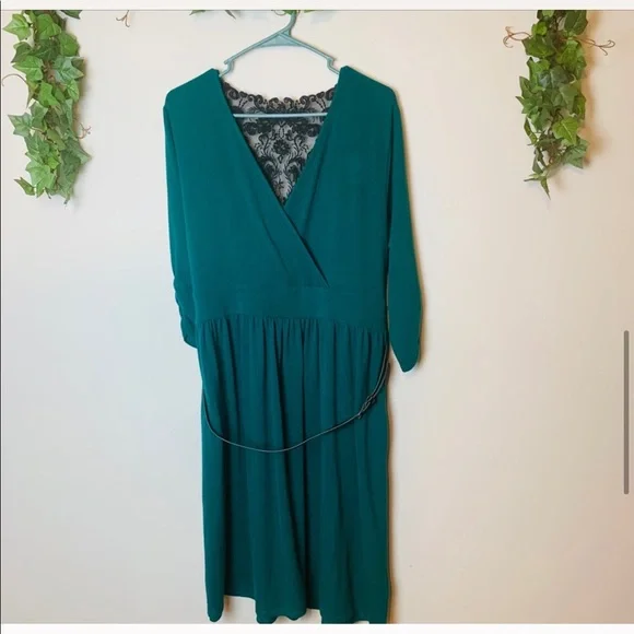 Torrid Lace Back Belted Teal Green Knit Dress - Picture 6 of 10